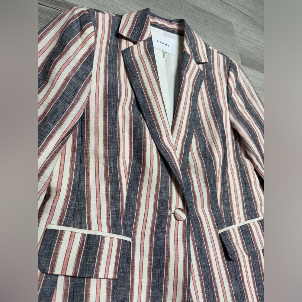 FRAME - The Linen Femme Blazer in Pastel Striped - Picture 6 of 10